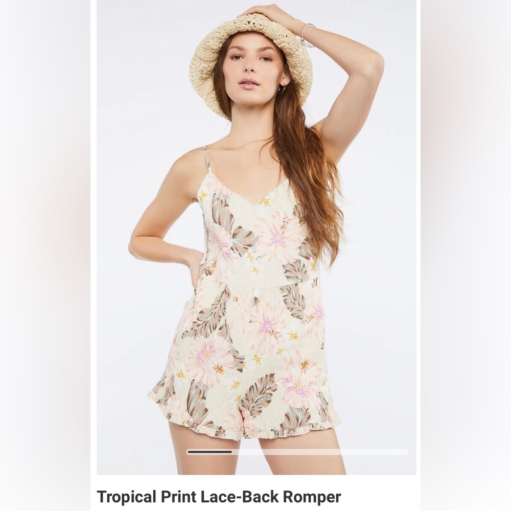 Forever21 Tropical Print Lace-Back Romper